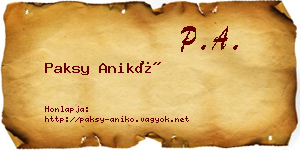 Paksy Anikó névjegykártya